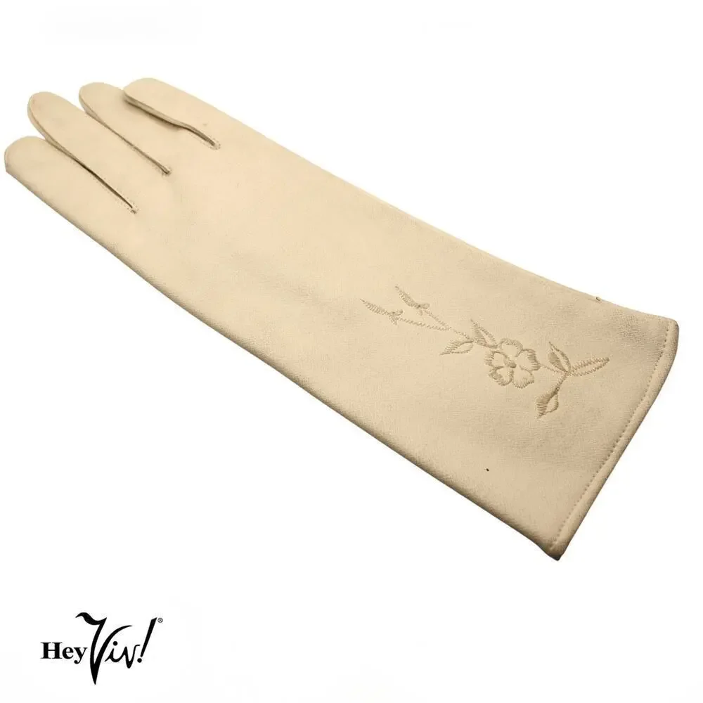 Vintage Max Myer Gloves Embroidered Ivory Vinyl w WT Grant Tag Japan - Hey Viv